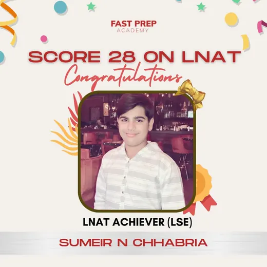 Sumeir N Chhabria, LNAT score 28, admitted to LSE